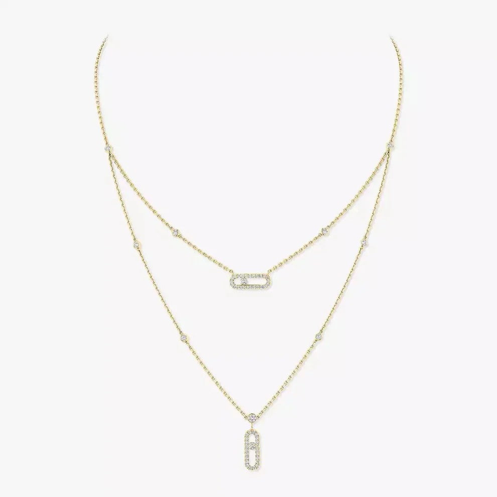 [LUXE]2 Rows Rose Gold Diamond Pave_ Necklace Move Uno