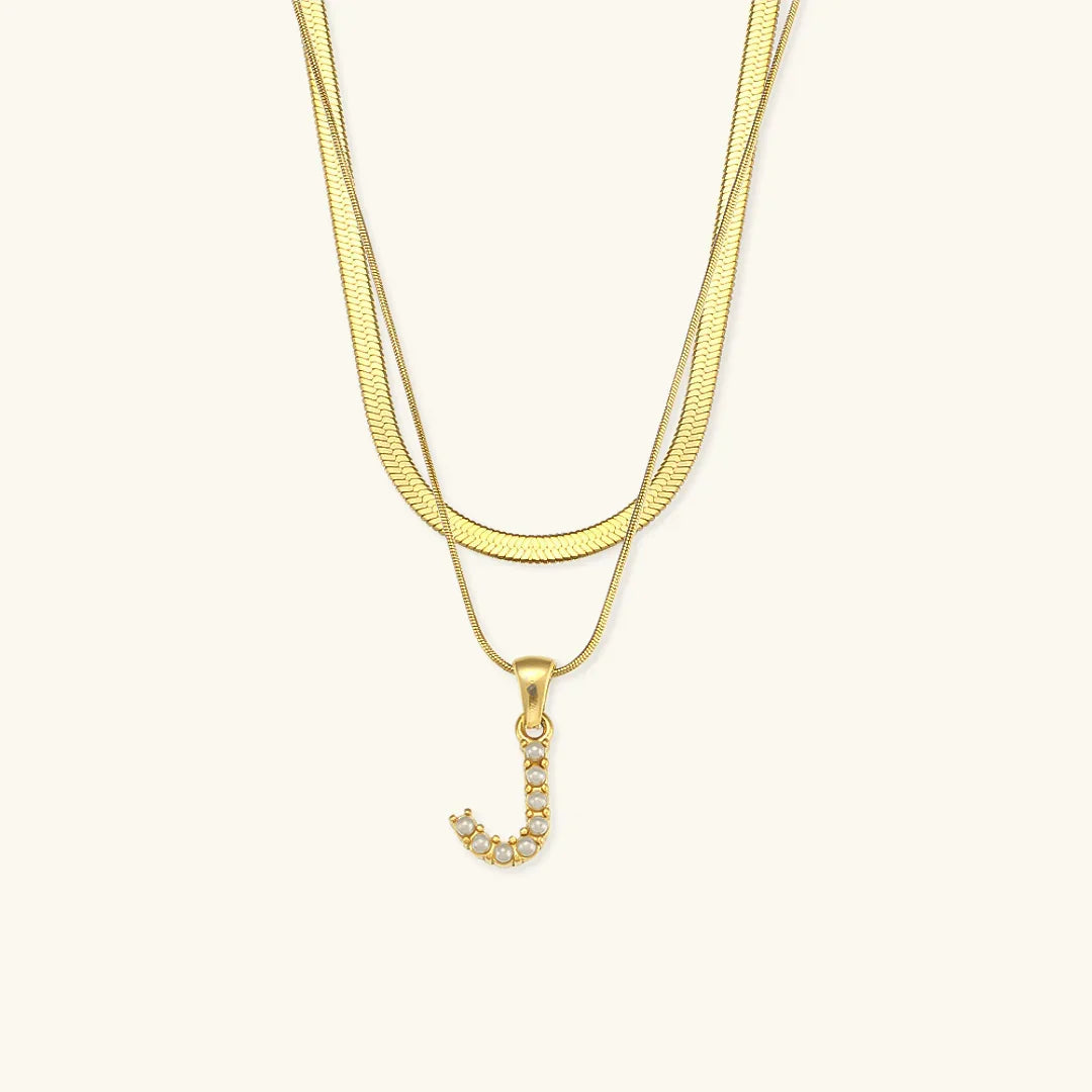 [ElanLuxe]Fiona Layered Gold Initial Letter Necklace