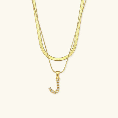 [ElanLuxe]Fiona Layered Gold Initial Letter Necklace