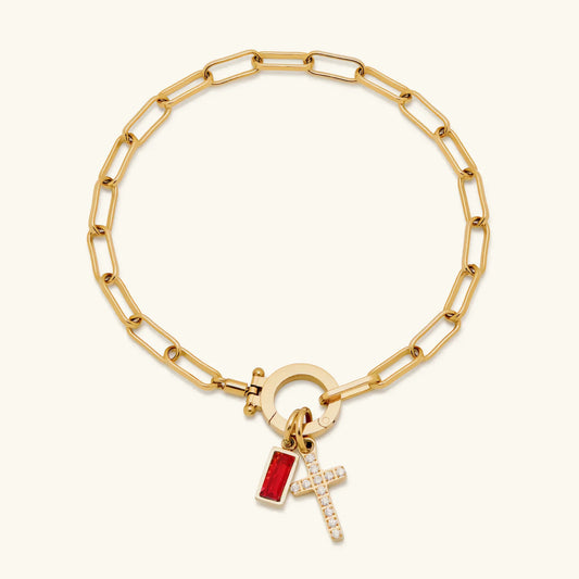 [ElanLuxe]Annabella Birthstone Cross Bracelet