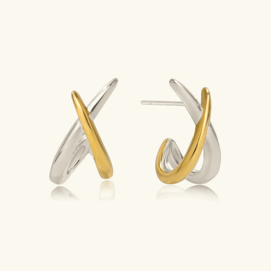 [ElanLuxe]Julissa Two Tone Contemporary Huggies