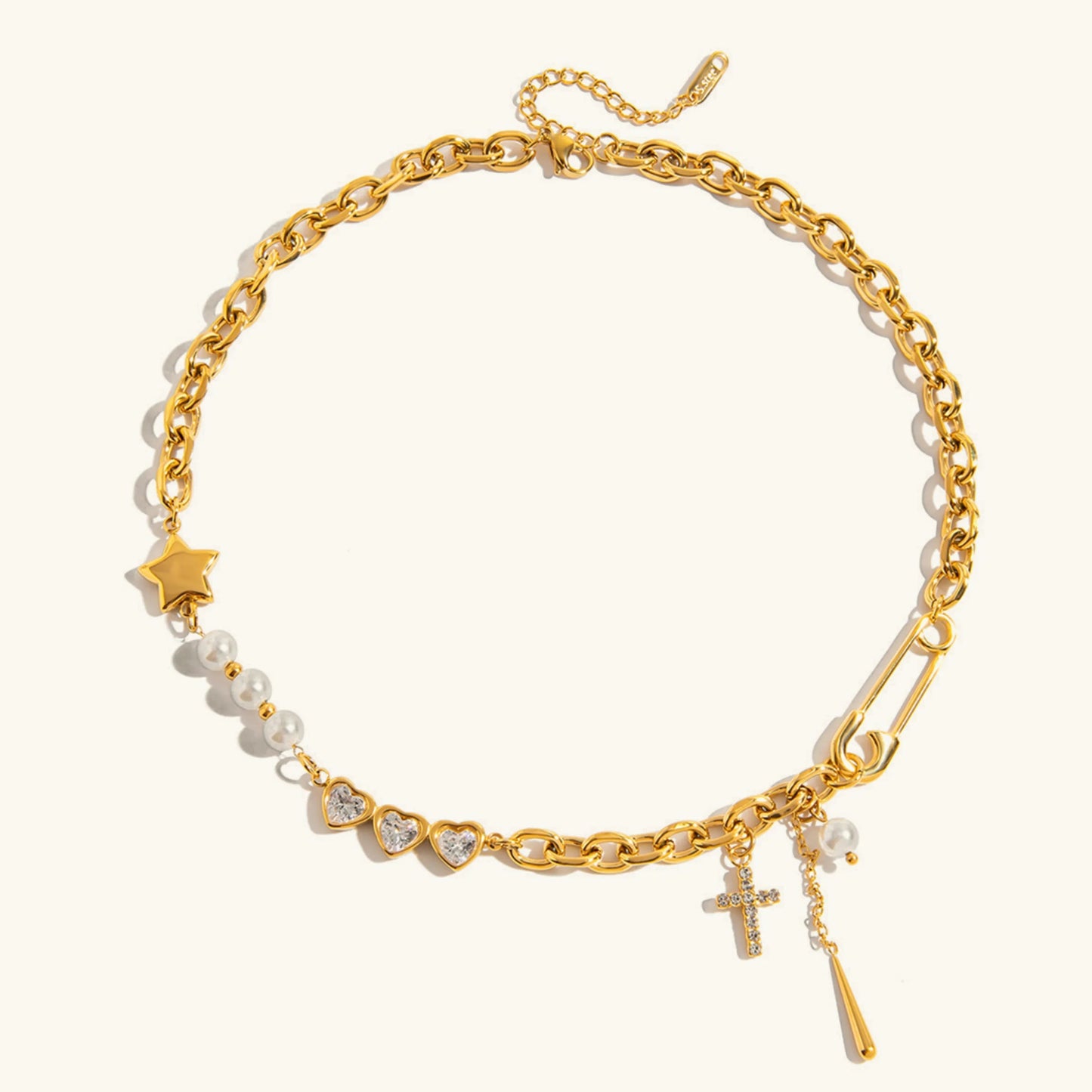 [ElanLuxe]Zeraphine Diamond Pearl Gold Necklace