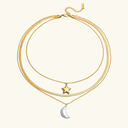 [ElanLuxe]Cirra Sun & Moon Layered Gold Necklace