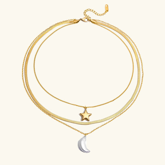 [ElanLuxe]Cirra Sun & Moon Layered Gold Necklace