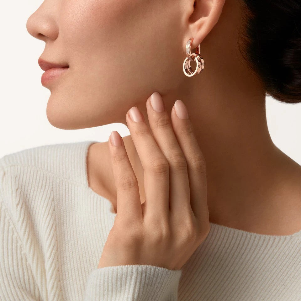 [ElanLuxe Jewelry]LOVE 3.3MM DANGLE HALF DIAMOND EARRINGS