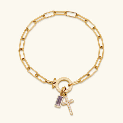 [ElanLuxe]Annabella Birthstone Cross Bracelet