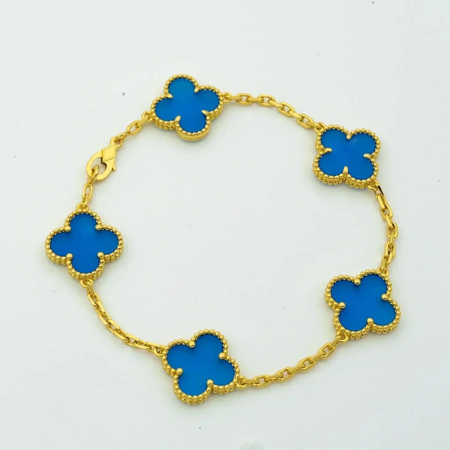 [ElanLuxe Jewelry]CLOVER 5 MOTIFS BLUE AGATE BRACELET