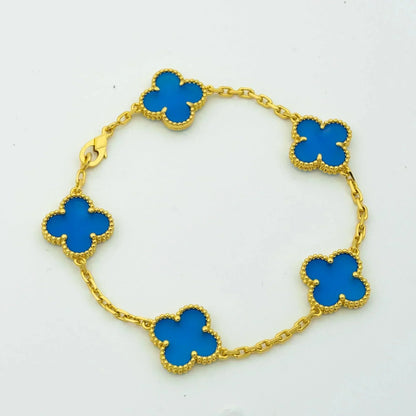 [ElanLuxe Jewelry]CLOVER 5 MOTIFS BLUE AGATE BRACELET