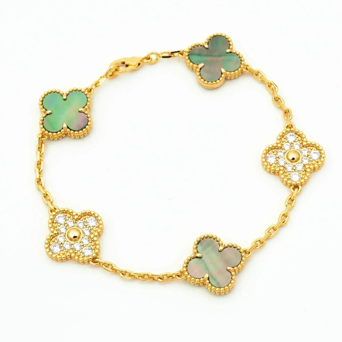 [ElanLuxe Jewelry]CLOVER 5 MOTIF GRAY MOP DIAMOND BRACELET