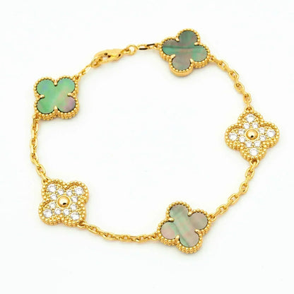 [ElanLuxe Jewelry]CLOVER 5 MOTIF GRAY MOP DIAMOND BRACELET