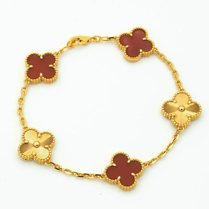 [ElanLuxe Jewelry]CLOVER  5 MOTIFS CARNELIAN GOLD BRACELET