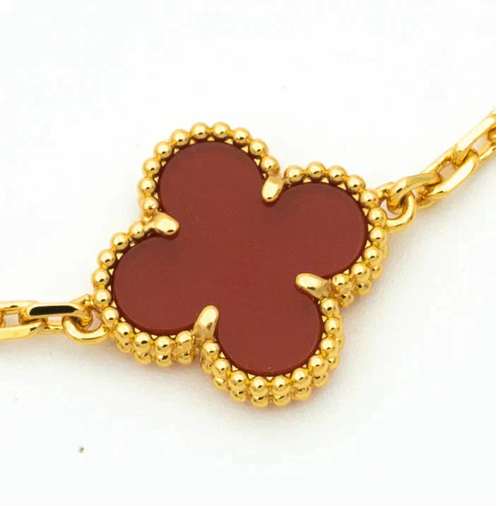 [ElanLuxe Jewelry]CLOVER  5 MOTIFS CARNELIAN GOLD BRACELET