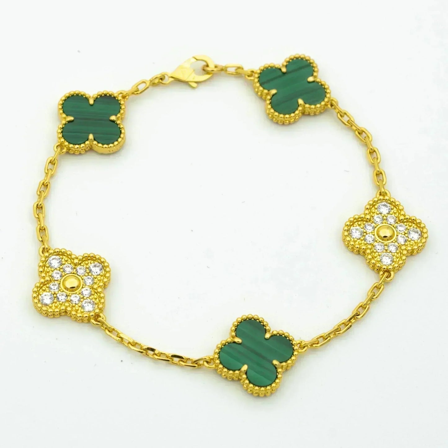 [ElanLuxe Jewelry]CLOVER  5 MOTIF MALACHITE DIAMOND BRACELET