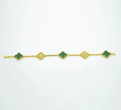 [ElanLuxe Jewelry]CLOVER  5 MOTIF MALACHITE DIAMOND BRACELET