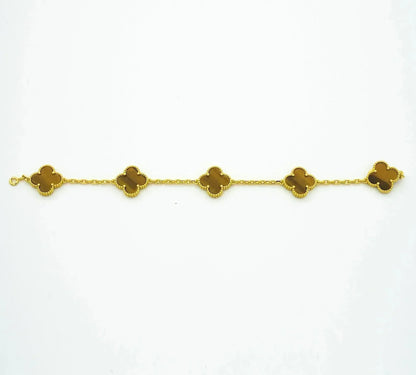 [ElanLuxe Jewelry]CLOVER  5 MOTIFS TIGER EYE BRACELET