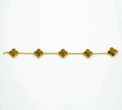 [ElanLuxe Jewelry] CLOVER 5 MOTIFS TIGER EYE BRACELET COLLECTION