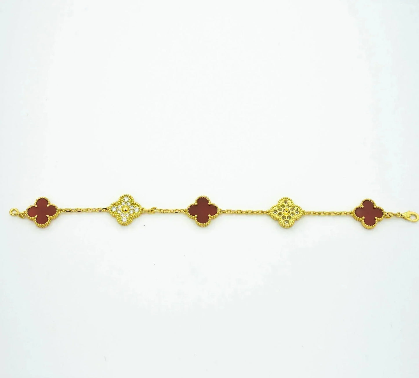 [ElanLuxe Jewelry]CLOVER 5 MOTIFS CARNELIAN DIAMOND BRACELET