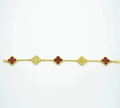 [ElanLuxe Jewelry]CLOVER 5 MOTIFS CARNELIAN DIAMOND BRACELET