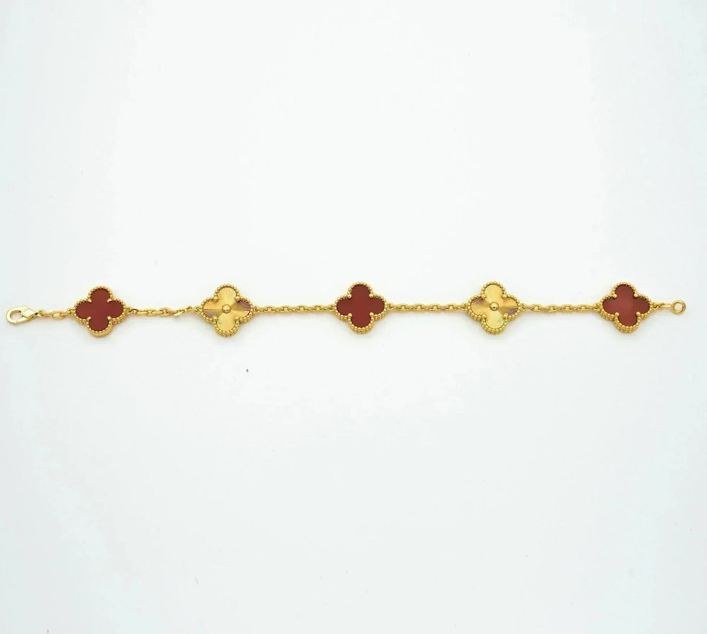 [ElanLuxe Jewelry]CLOVER  5 MOTIFS CARNELIAN GOLD BRACELET