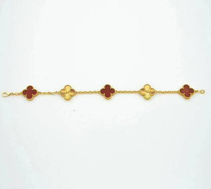 [ElanLuxe Jewelry]CLOVER  5 MOTIFS CARNELIAN GOLD BRACELET