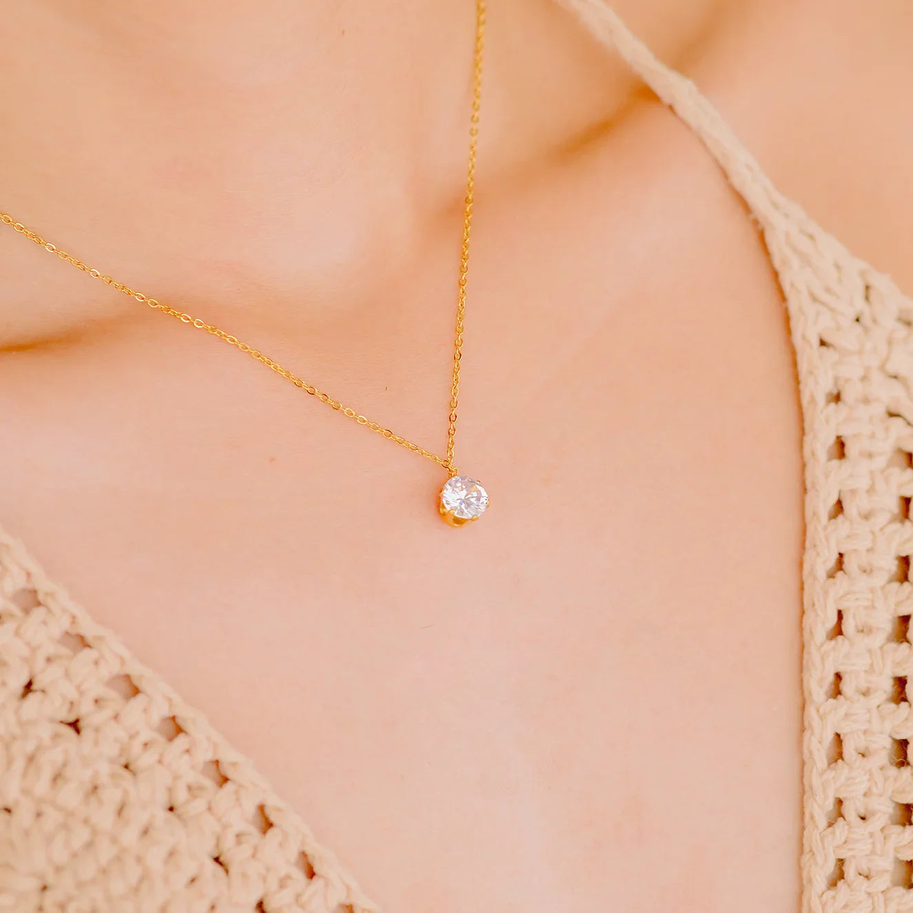 [ElanLuxe]Kyla Solitaire Gold Necklace