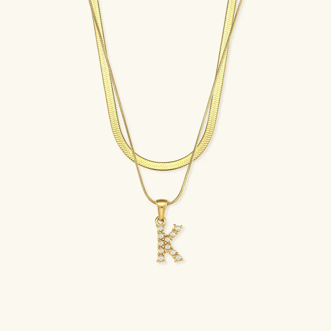 [ElanLuxe]Fiona Layered Gold Initial Letter Necklace