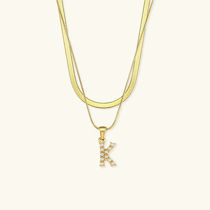 [ElanLuxe]Fiona Layered Gold Initial Letter Necklace