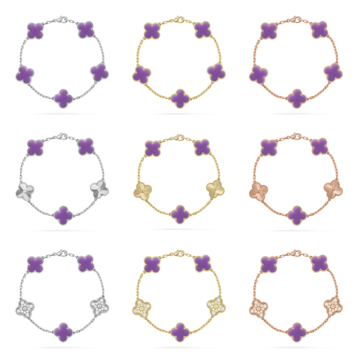 [ElanLuxe Jewelry]CLOVER 5 MOTIF LIGHT PURPLE BRACELET COLLECTION