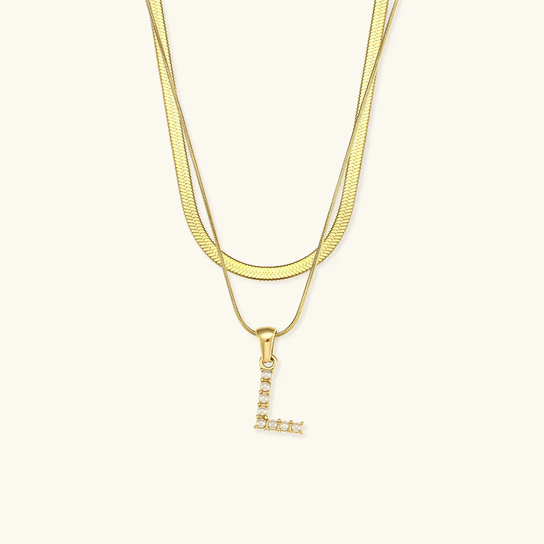 [ElanLuxe]Fiona Layered Gold Initial Letter Necklace