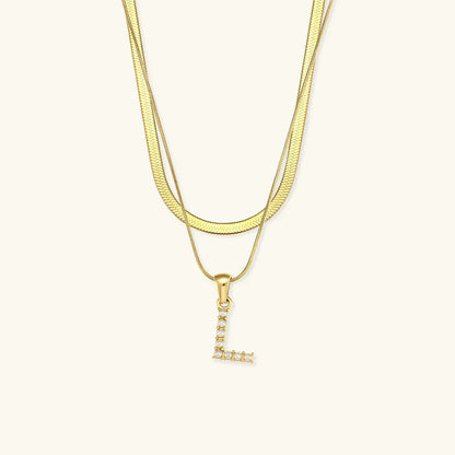 [ElanLuxe]Fiona Layered Gold Initial Letter Necklace