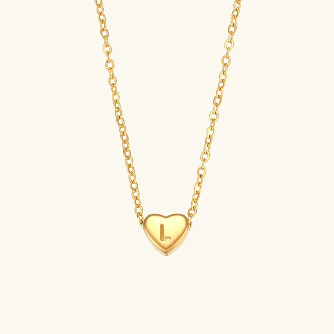 [ElanLuxe]Heart Initial Gold Necklace