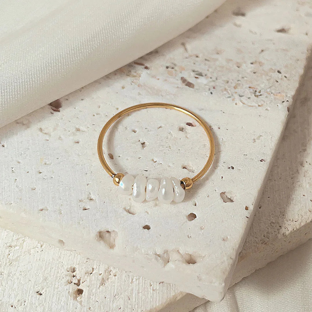 [ElanLuxe]Magnolia Freshwater Pearl Gold Ring
