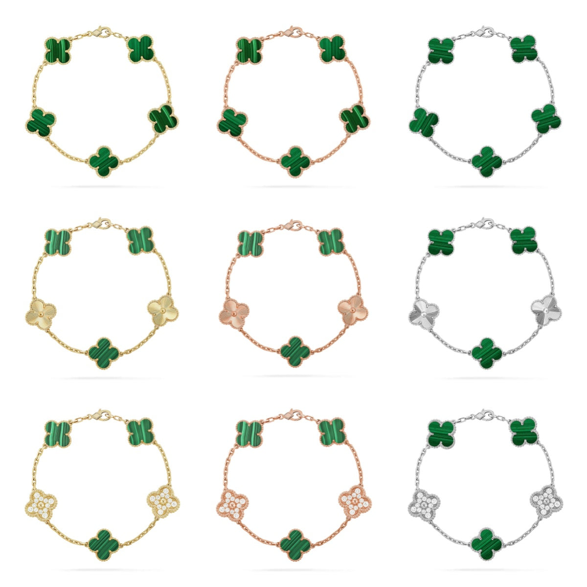 [ElanLuxe Jewelry] CLOVER 5 MOTIF MALACHITE BRACELET COLLECTION