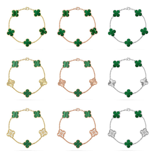 [ElanLuxe Jewelry] CLOVER 5 MOTIF MALACHITE BRACELET COLLECTION
