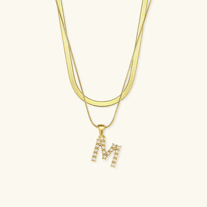 [ElanLuxe]Fiona Layered Gold Initial Letter Necklace
