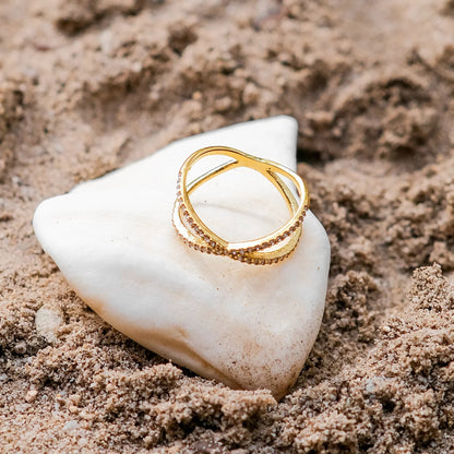 [ElanLuxe]Nia Gold Diamond Cross Ring