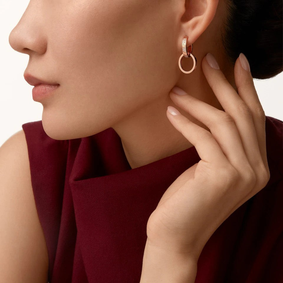 [ElanLuxe Jewelry]LOVE 3.3MM DANGLE HALF DIAMOND EARRINGS