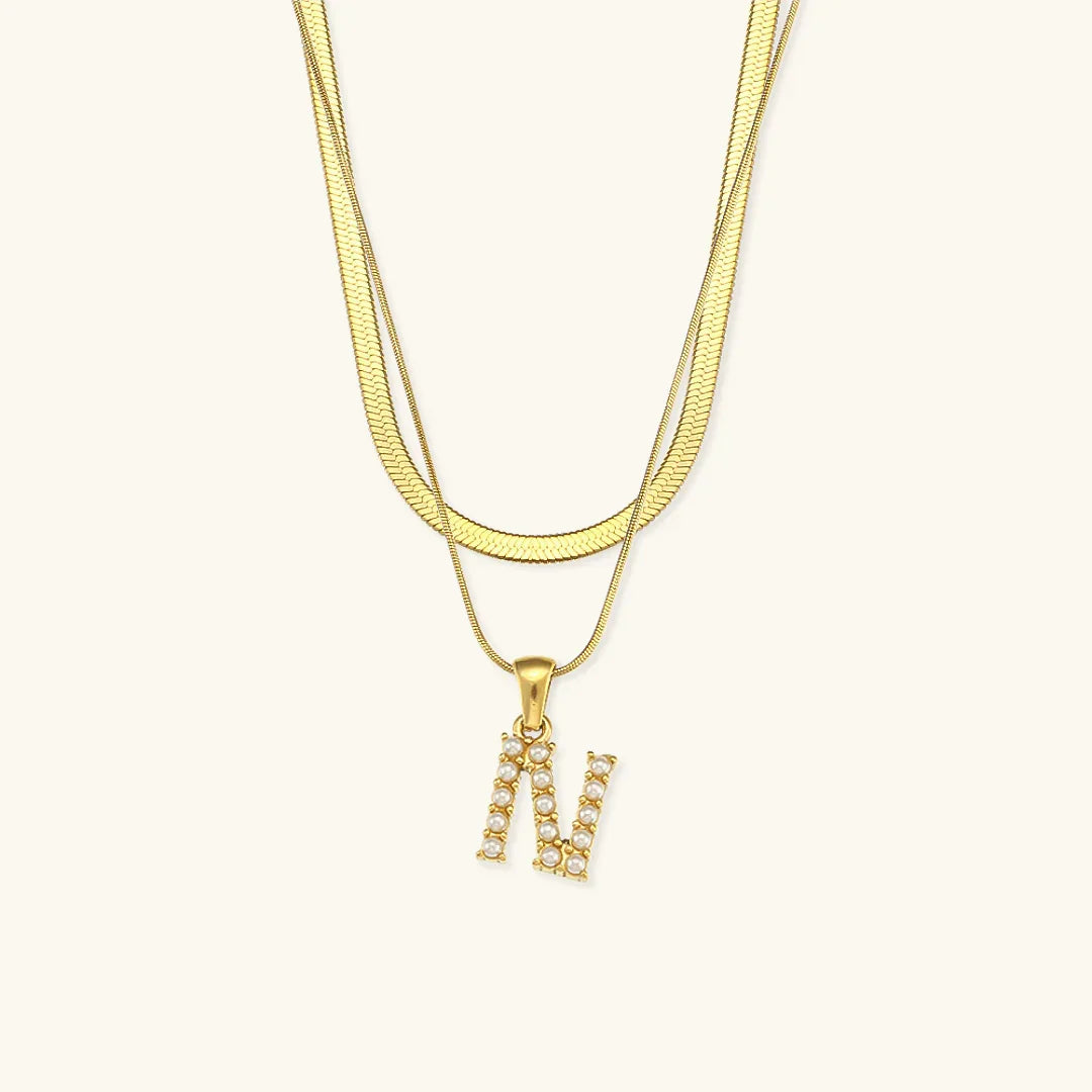 [ElanLuxe]Fiona Layered Gold Initial Letter Necklace