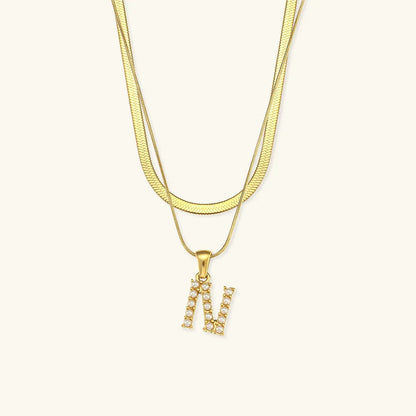 [ElanLuxe]Fiona Layered Gold Initial Letter Necklace