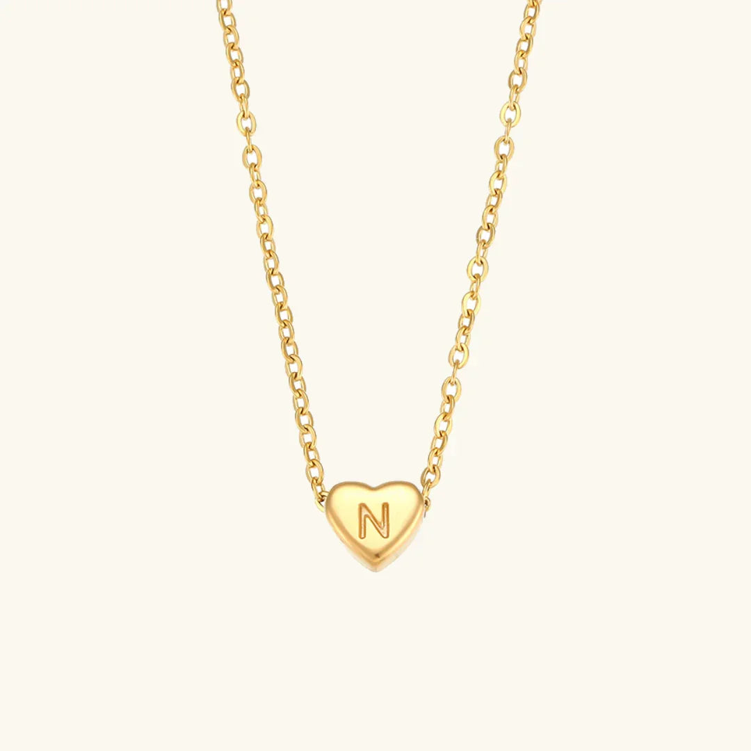 [ElanLuxe]Heart Initial Gold Necklace