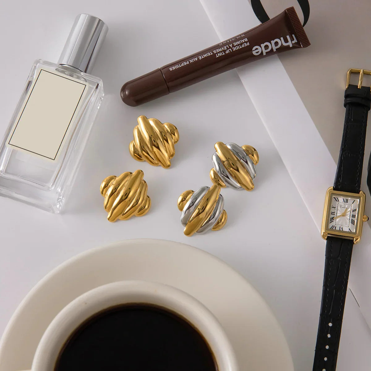 [ElanLuxe]Maxine Rippled Gold Earrings