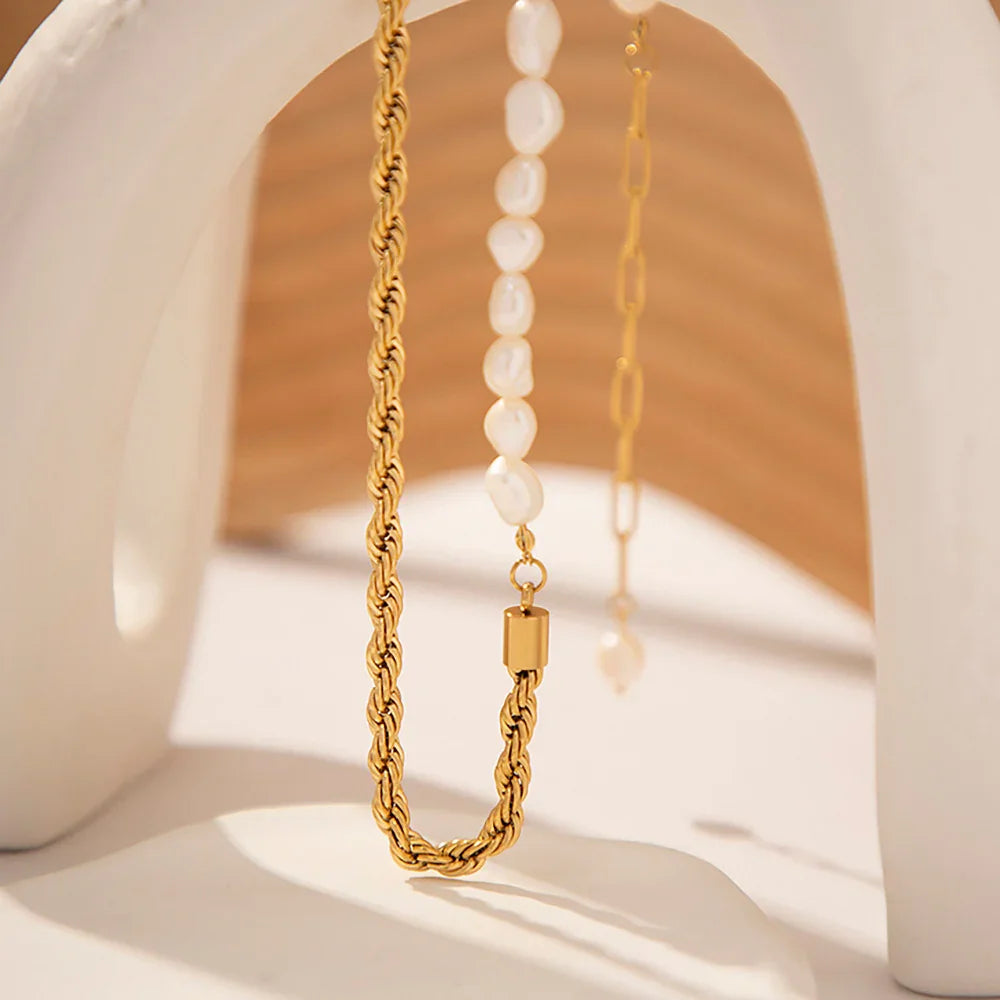 [ElanLuxe]Dualia Gold Pearl Necklace