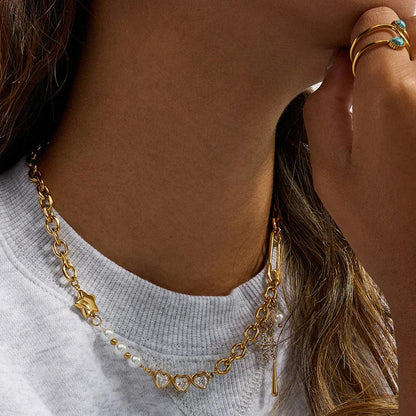 [ElanLuxe]Zeraphine Diamond Pearl Gold Necklace