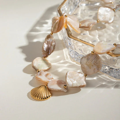 [ElanLuxe]Aquamarine Seashell Necklace