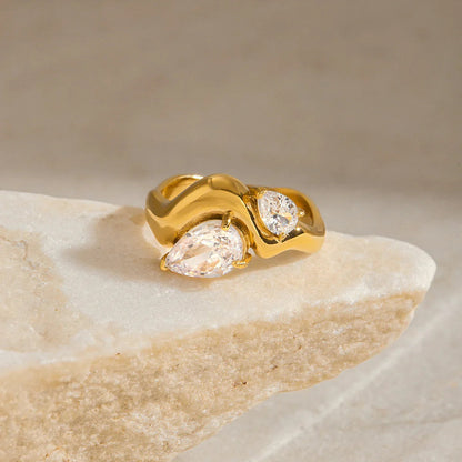 [ElanLuxe]Soletta Diamond Teardrop Gold Ring