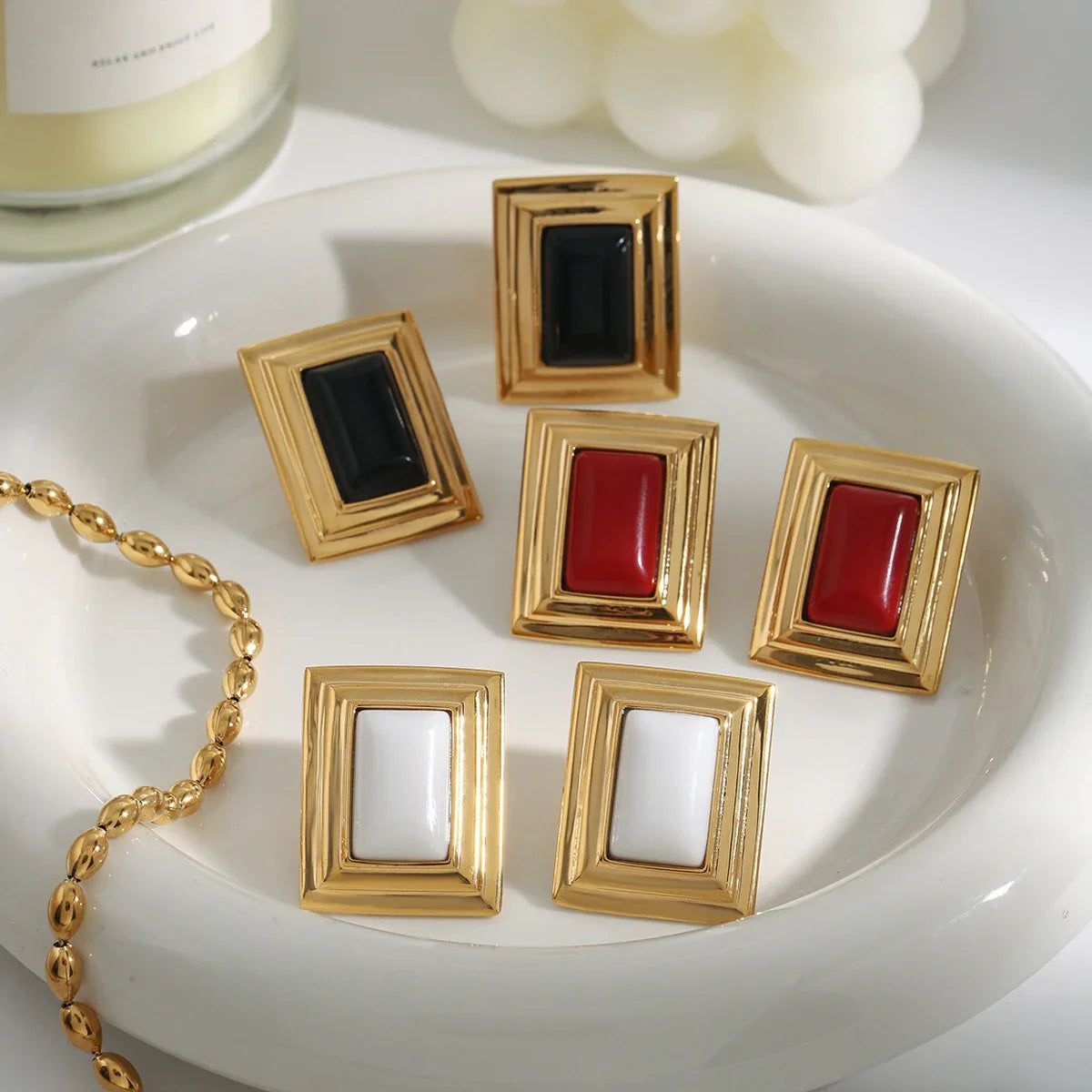 [ElanLuxe]Sybil Gold Enamel Earrings