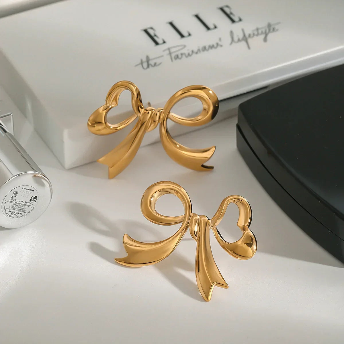 [ElanLuxe]Carissa Gold Bowtie Earrings