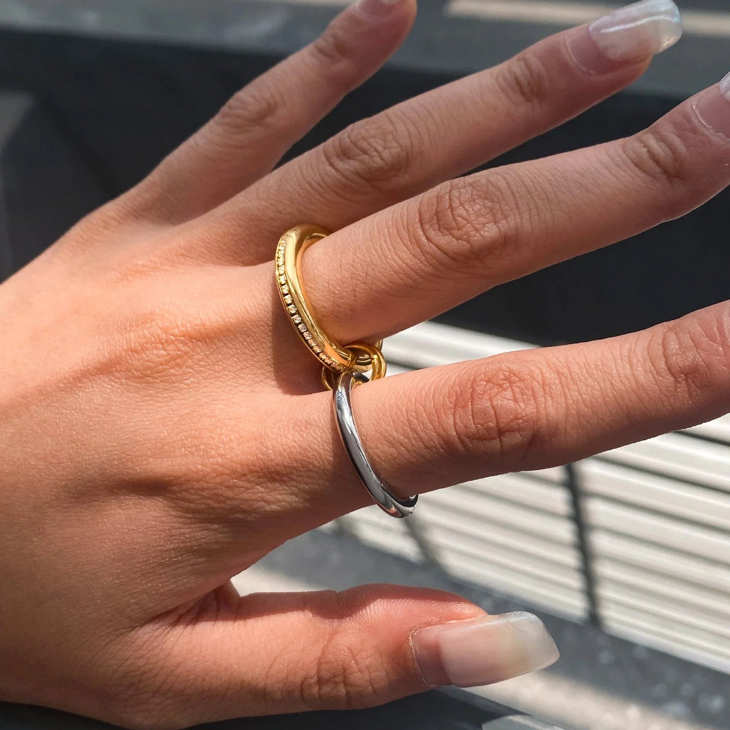 [ElanLuxe]Claire Two Tone Ring Stack
