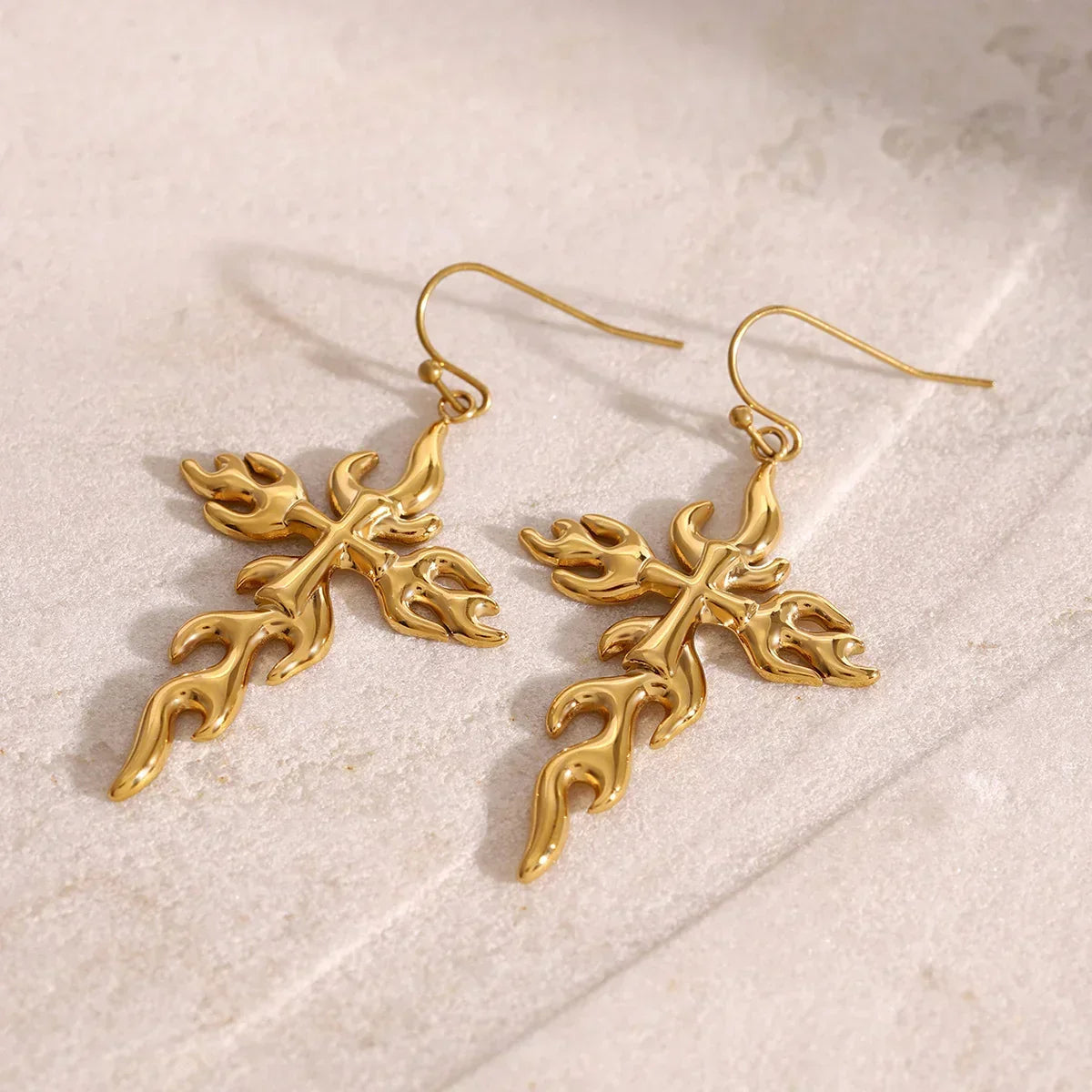 [ElanLuxe]Adrielle Branched Cross Gold Earrings