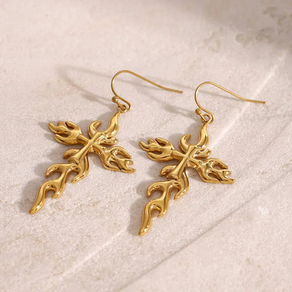 [ElanLuxe]Adrielle Branched Cross Gold Earrings